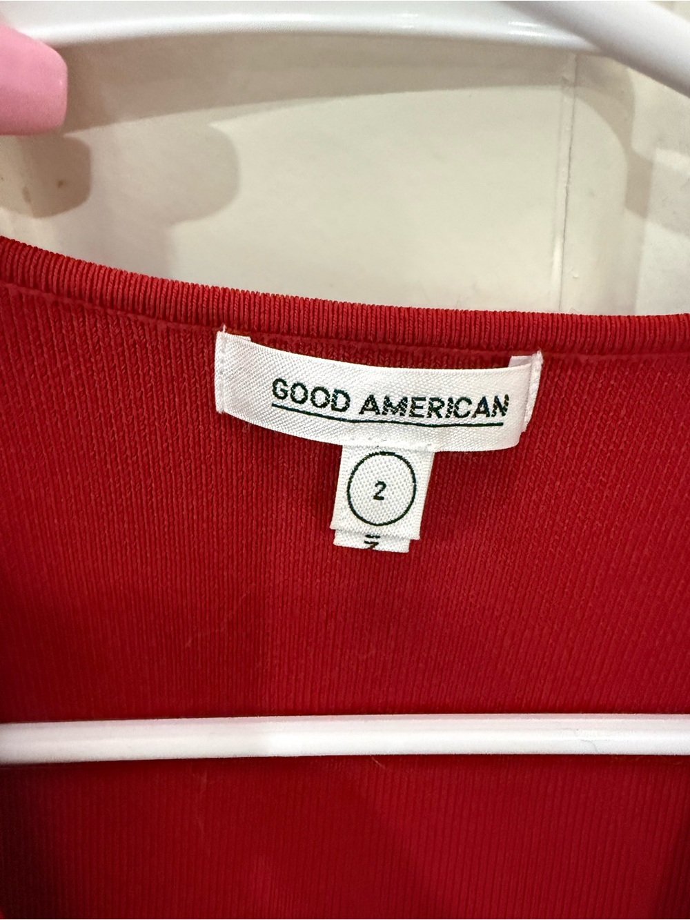 Good American Deep Red Long-Sleeve V-Neck Bodycon Midi Dress - Picture 3 of 4